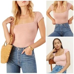 Reformation “Bardot” Ribbed Knit Top